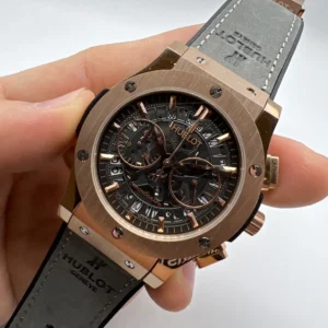 Hublot Classic Chrono 45mm - AÇO ROSE MOSTRADOR SKELETON PRETO - SILICONE E COURO