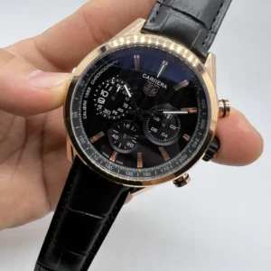 TAG Heuer Carrera 45mm - AÇO ROSE MOSTRADOR PRETO - COURO