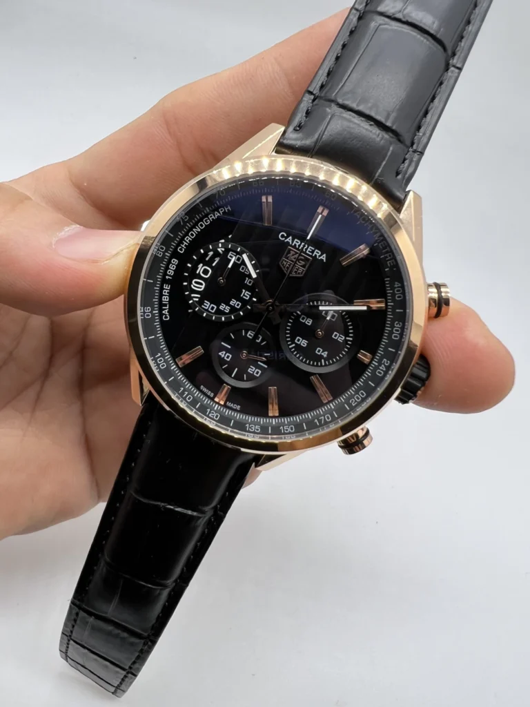 TAG Heuer Carrera 45mm - AÇO ROSE MOSTRADOR PRETO - COURO