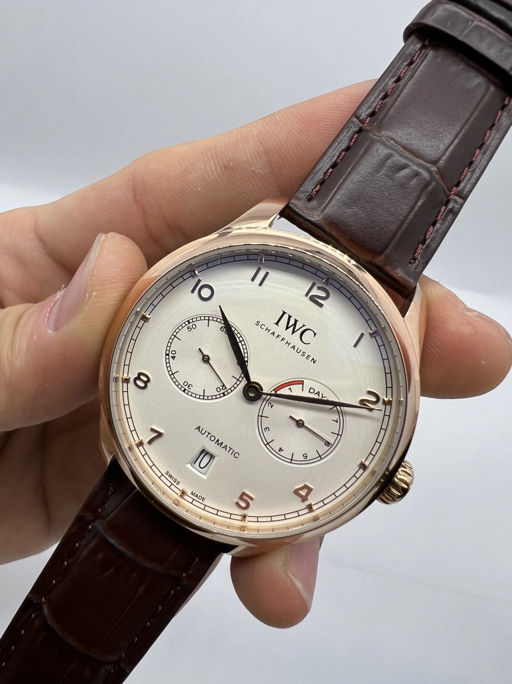 IWC Chronograph 43mm - AÇO ROSE MOSTRADOR BRANCO - COURO
