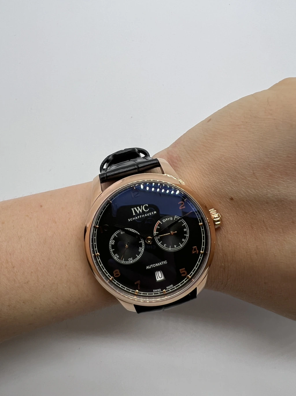 IWC Chronograph 43mm - AÇO ROSE MOSTRADOR PRETO - COURO - Imagem 5