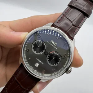 IWC Chronograph 43mm - AÇO MOSTRADOR PRETO - COURO