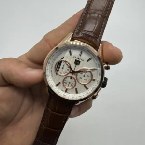 TAG Heuer Carrera 45mm - AÇO ROSE MOSTRADOR BRANCO - COURO