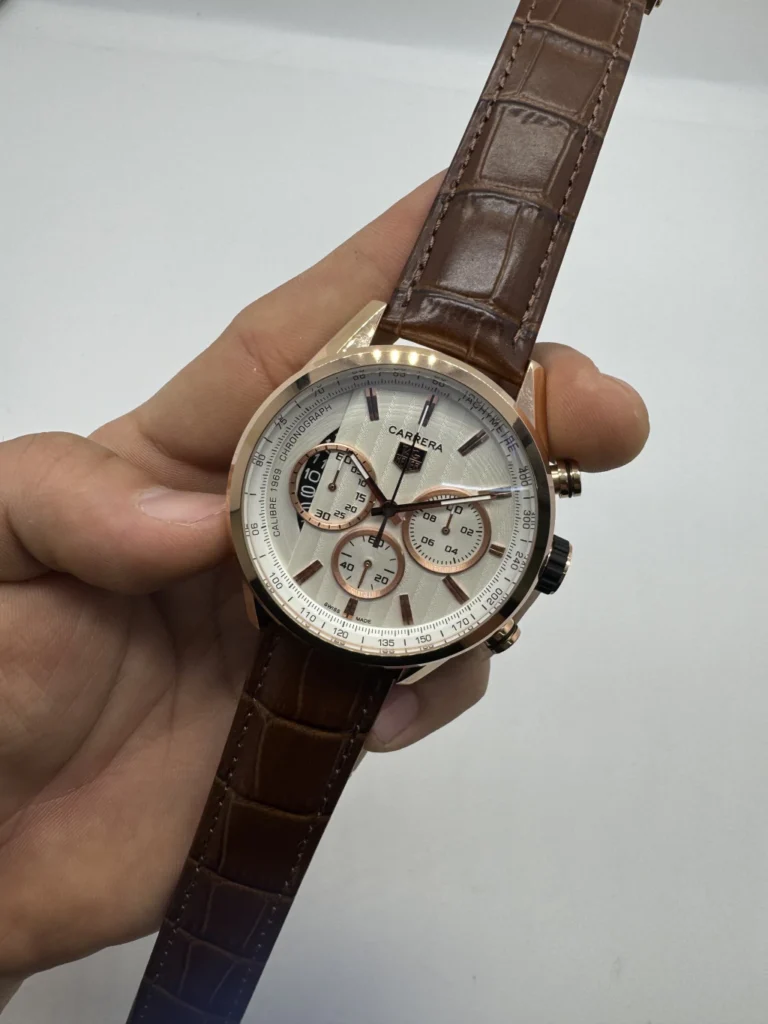 TAG Heuer Carrera 45mm - AÇO ROSE MOSTRADOR BRANCO - COURO