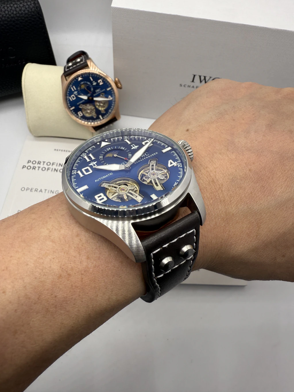 IWC Tourbillon 43mm - AÇO MOSTRADOR AZUL - COURO - Imagem 5
