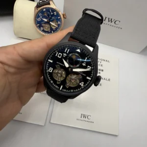 IWC Tourbillon 43mm - AÇO PRETO MOSTRADOR PRETO - COURO