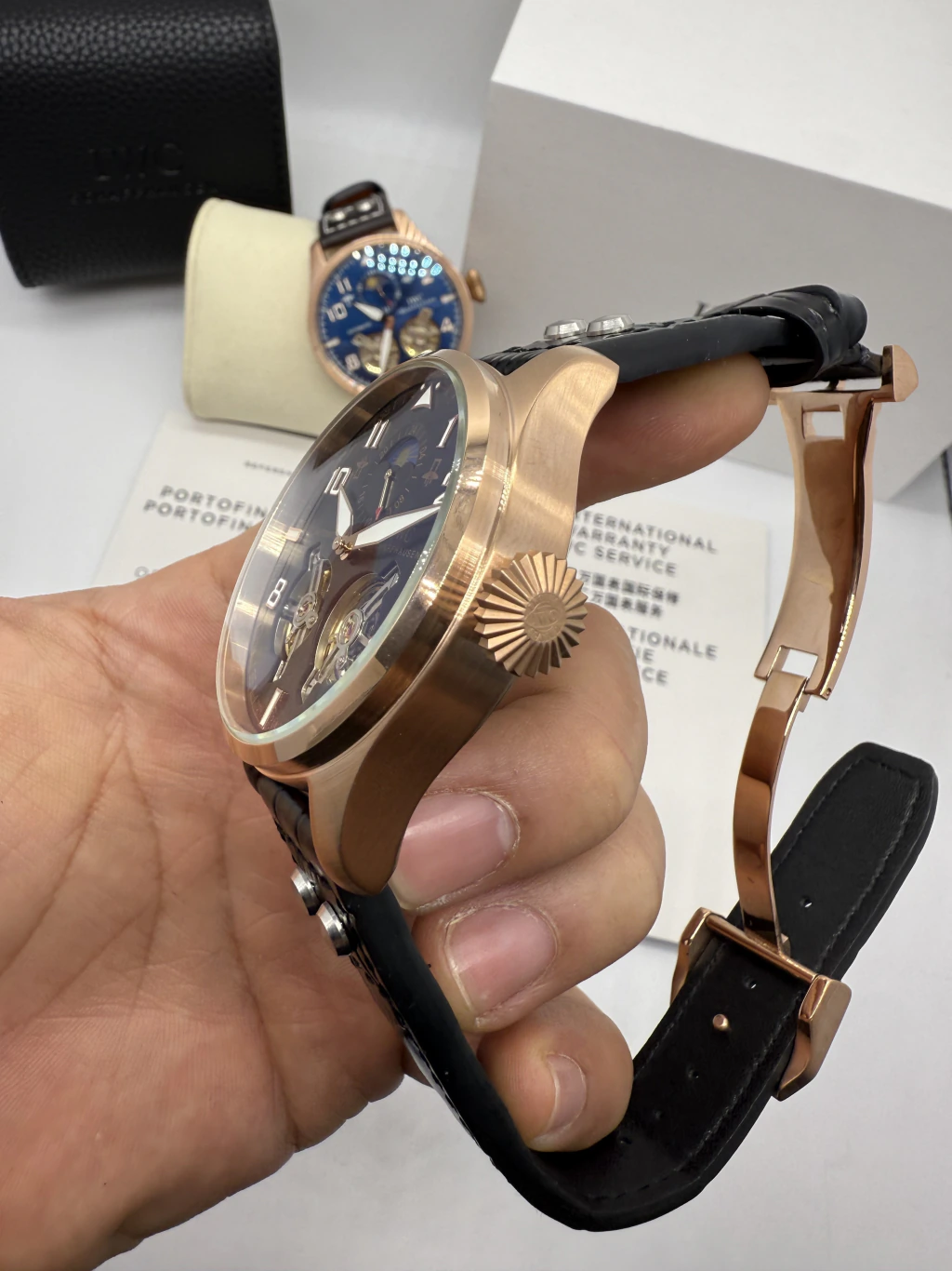 IWC Tourbillon 43mm - AÇO ROSE MOSTRADOR PRETO - COURO - Imagem 2