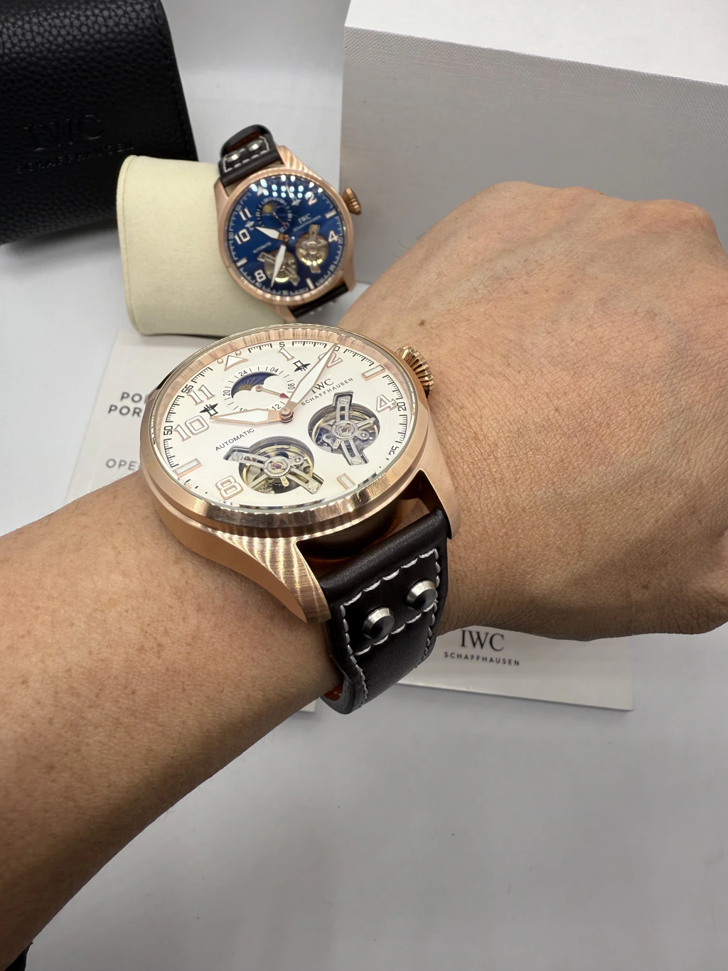 IWC Tourbillon 43mm - AÇO ROSE MOSTRADOR BRANCO - COURO - Imagem 5