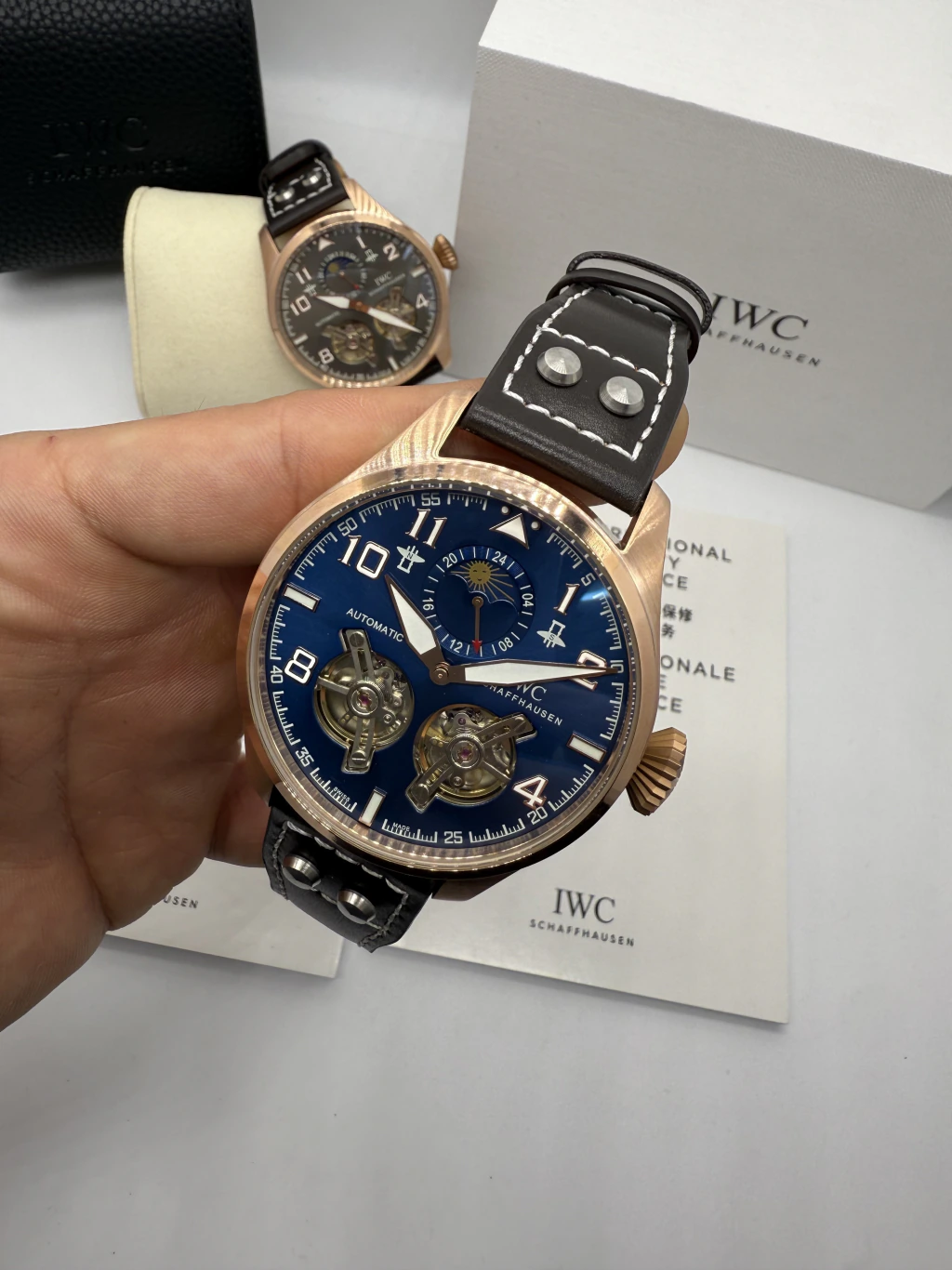 IWC Tourbillon 43mm - AÇO ROSE MOSTRADOR AZUL - COURO