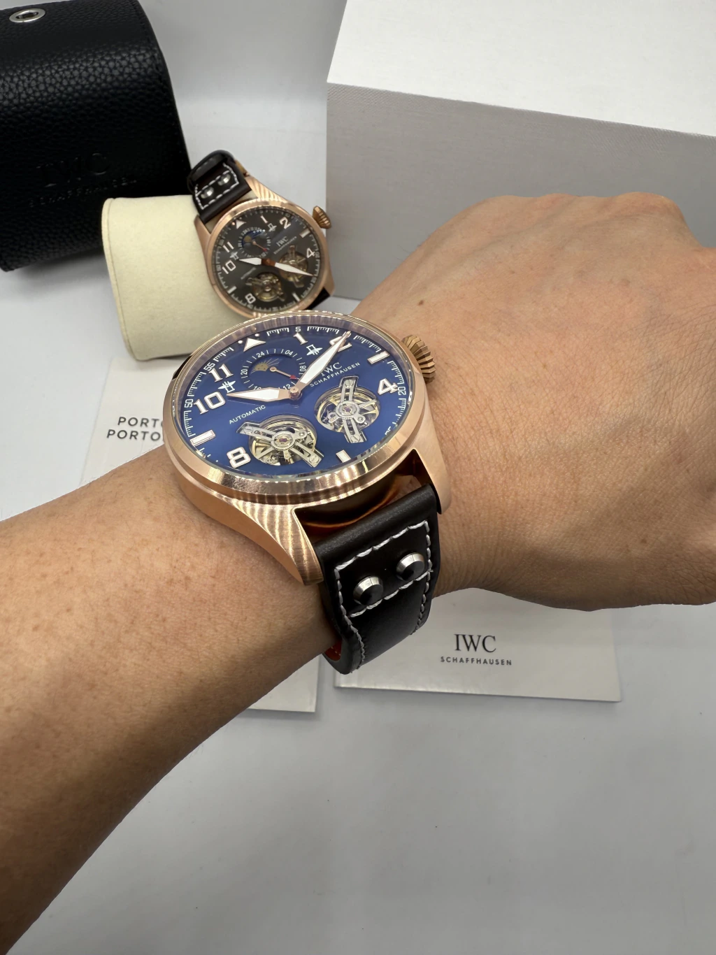 IWC Tourbillon 43mm - AÇO ROSE MOSTRADOR AZUL - COURO - Imagem 5