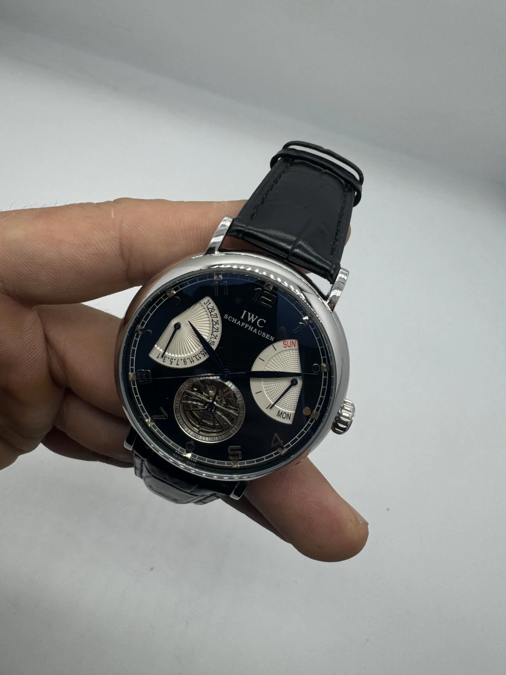 IWC Schaffhausen Turbillon 45mm - AÇO MOSTRADOR PRETO - COURO