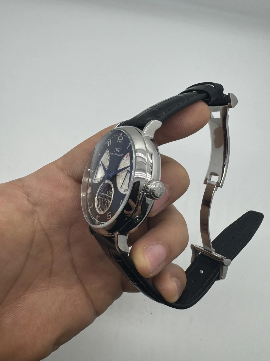 IWC Schaffhausen Turbillon 45mm - AÇO MOSTRADOR PRETO - COURO - Imagem 2