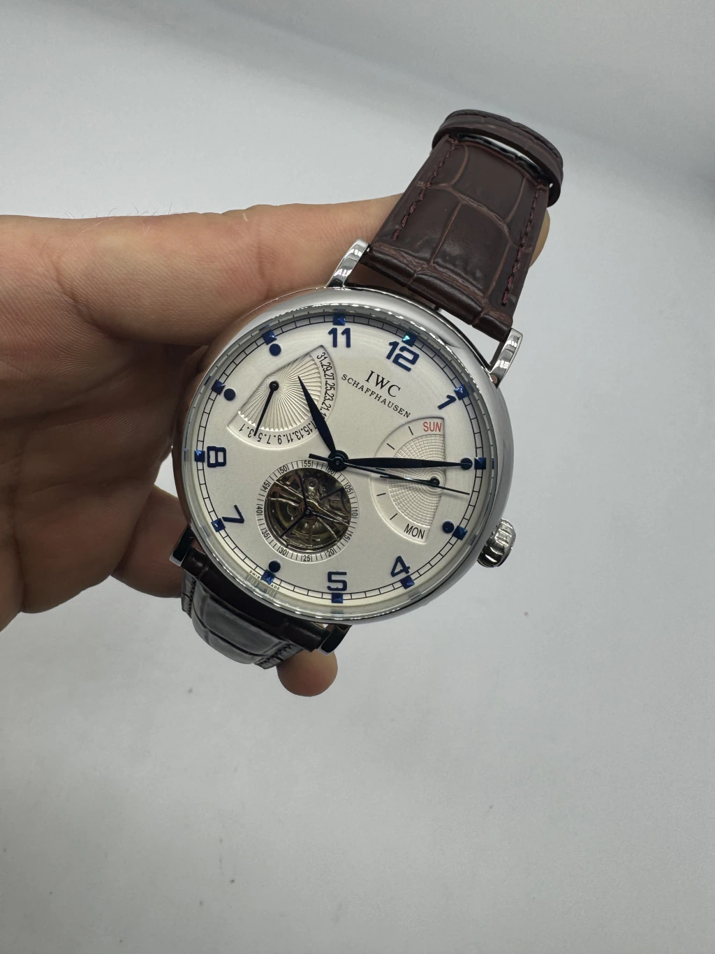 IWC Schaffhausen Turbillon 45mm - AÇO MOSTRADOR BRANCO - COURO
