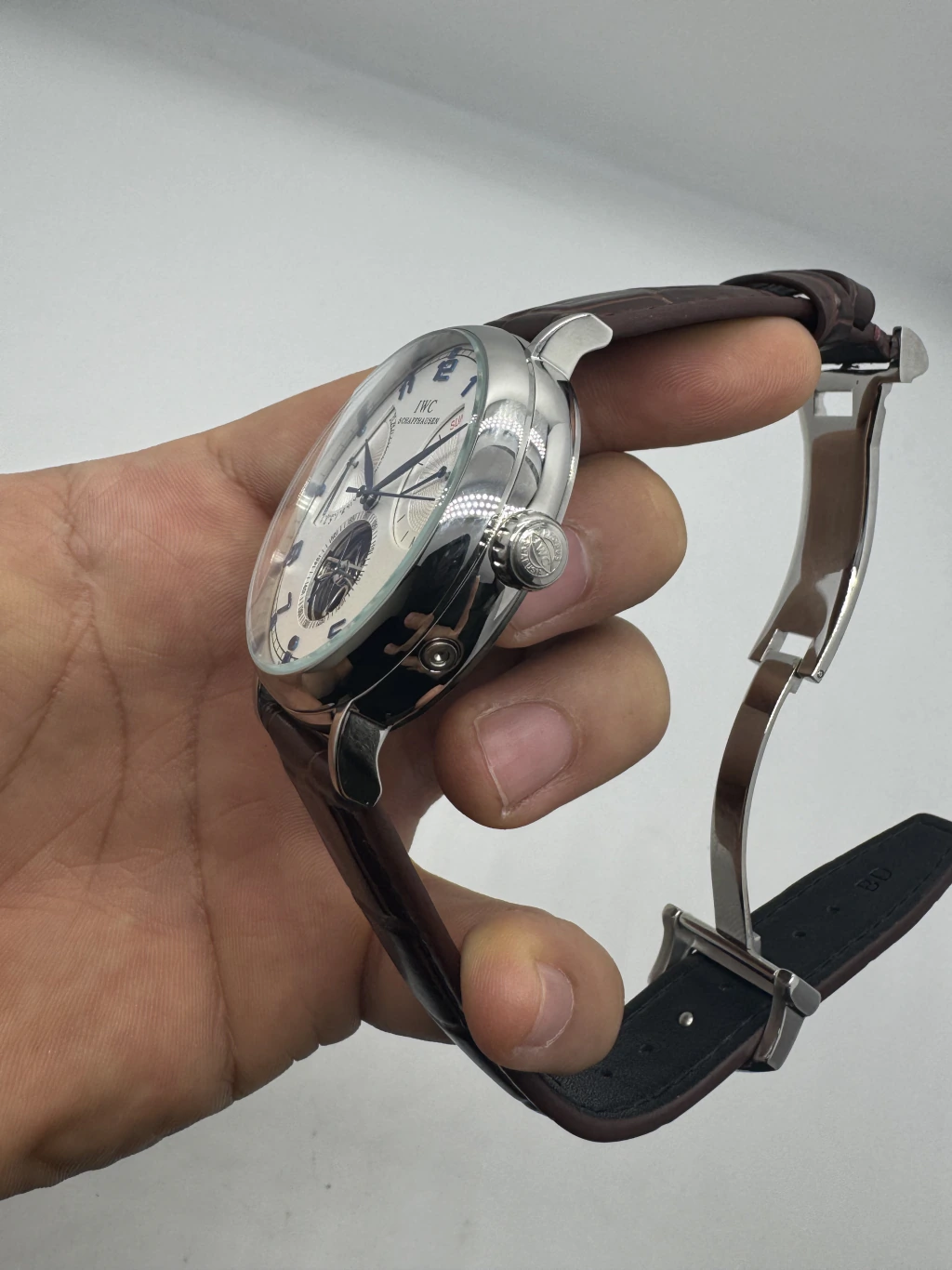 IWC Schaffhausen Turbillon 45mm - AÇO MOSTRADOR BRANCO - COURO - Imagem 2