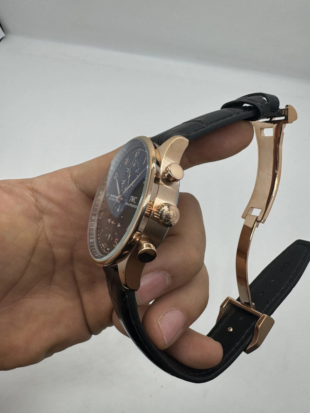 IWC Chronograph 43mm - AÇO ROSE MOSTRADOR PRETO - COURO - Imagem 2