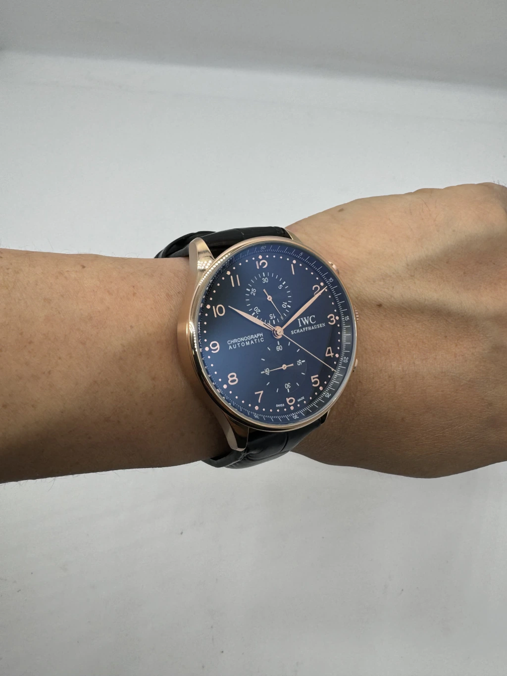 IWC Chronograph 43mm - AÇO ROSE MOSTRADOR PRETO - COURO - Imagem 5