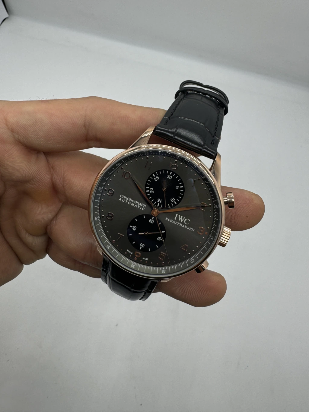 IWC Chronograph 43mm - AÇO ROSE MOSTRADOR CINZA - COURO