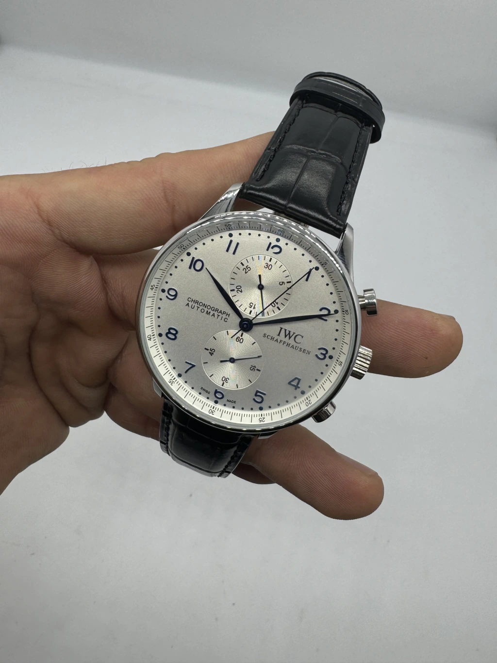 IWC Chronograph 43mm - AÇO MOSTRADOR BRANCO - COURO