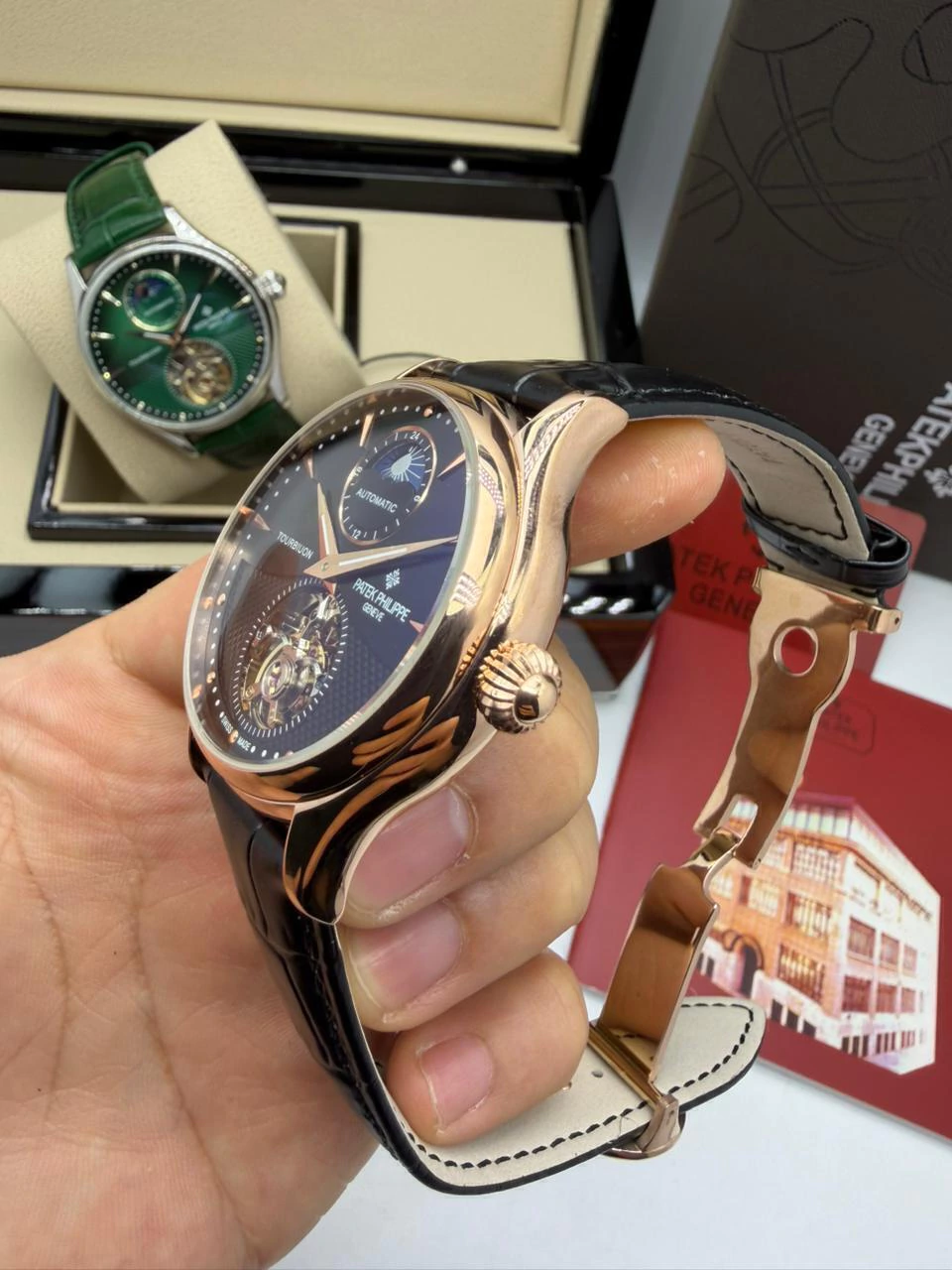 Patek Philippe Tourbillon 42mm - Aço rosé Mostrador Preto - COURO - Imagem 5
