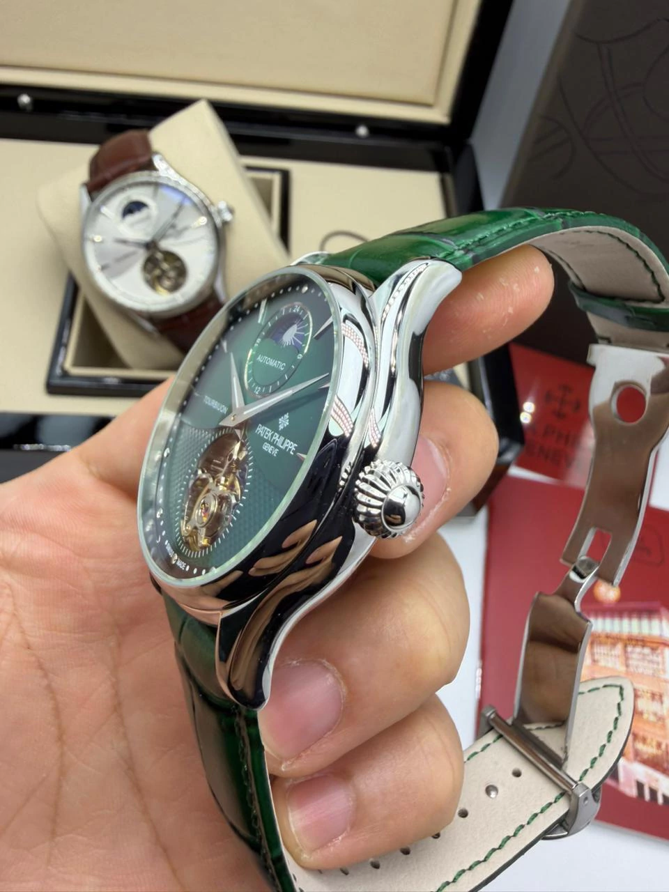 Patek Philippe Tourbillon 42mm - Aço Mostrador Verde - COURO - Imagem 2