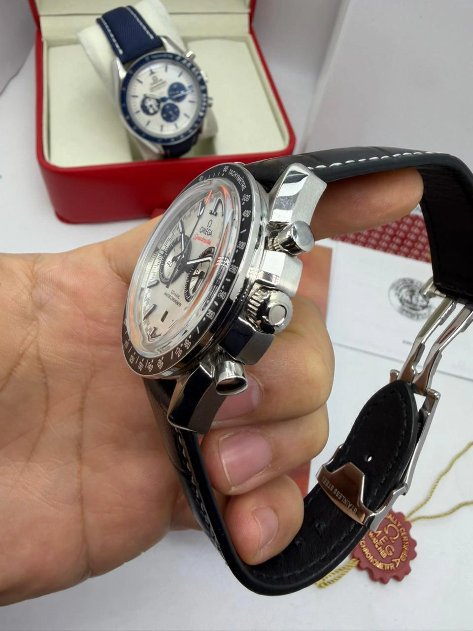 Omega Speedmaster 42mm - AÇO MOSTRADOR BRANCO - COURO - Imagem 4