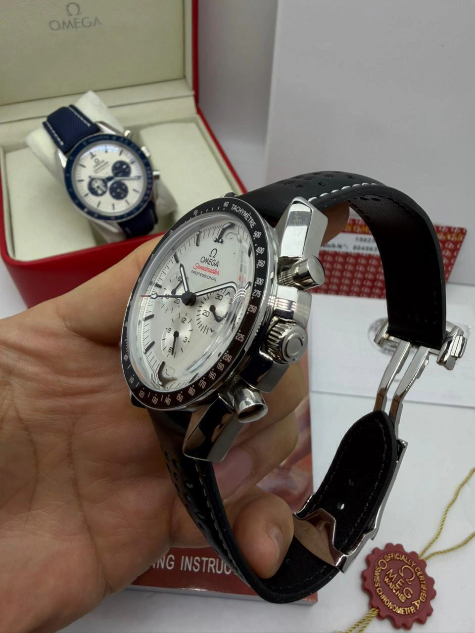 Omega Speedmaster 42mm - AÇO MOSTRADOR BRANCO - COURO - Imagem 2
