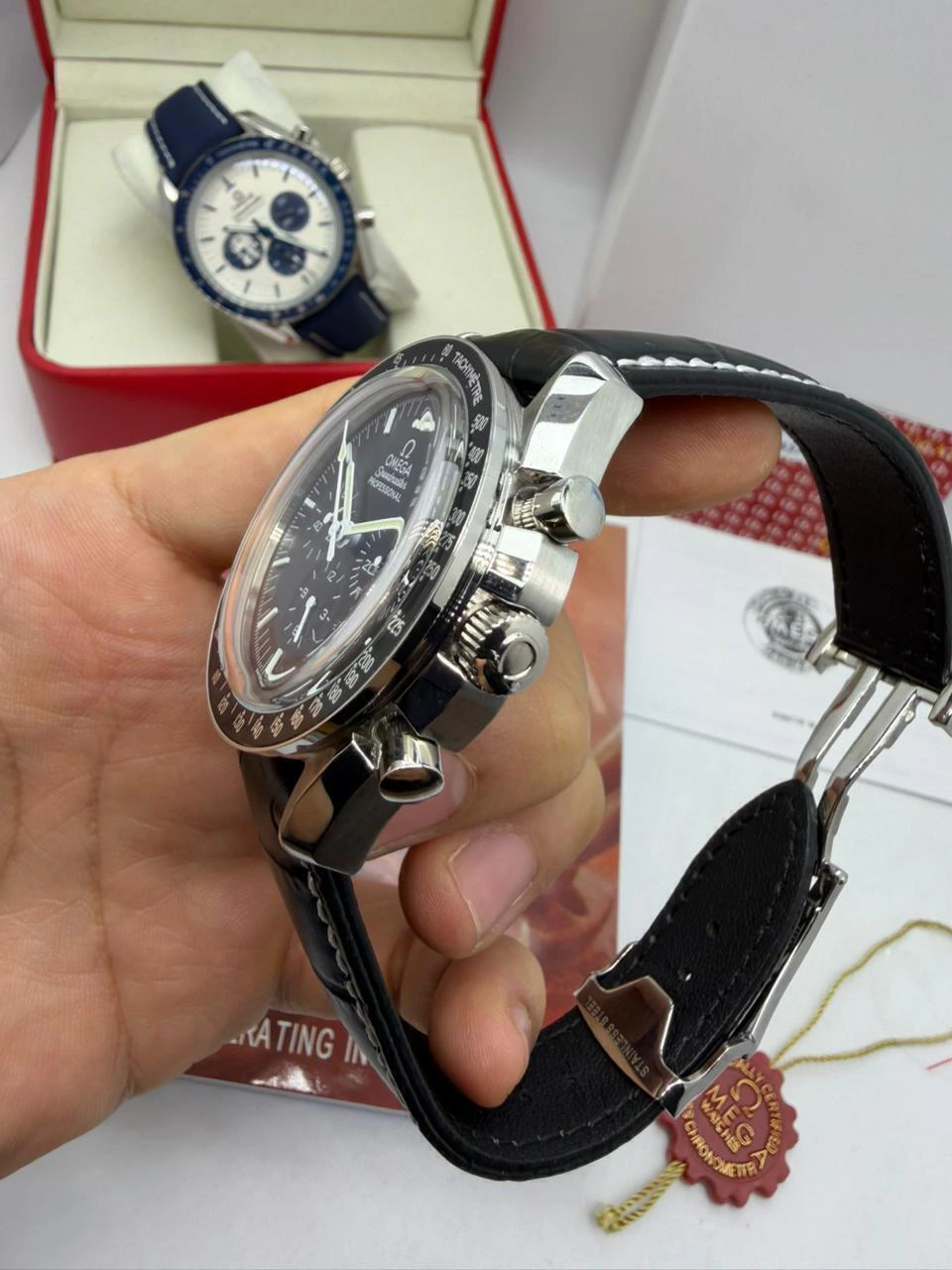 Omega Speedmaster 42mm - AÇO MOSTRADOR PRETO - COURO - Imagem 4