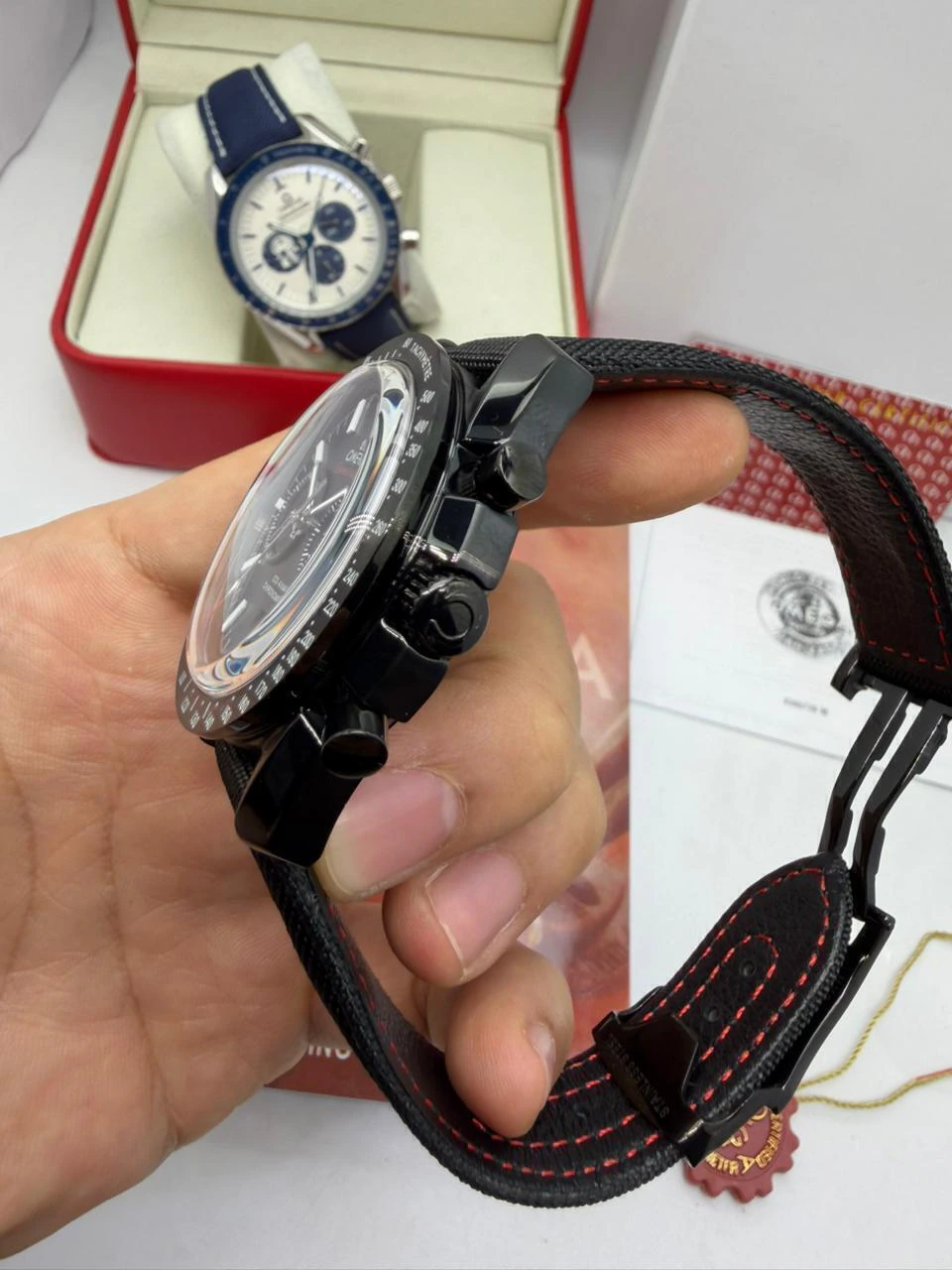Omega Speedmaster 40mm - AÇO PRETO MOSTRADOR PRETO - NYLON - Imagem 2