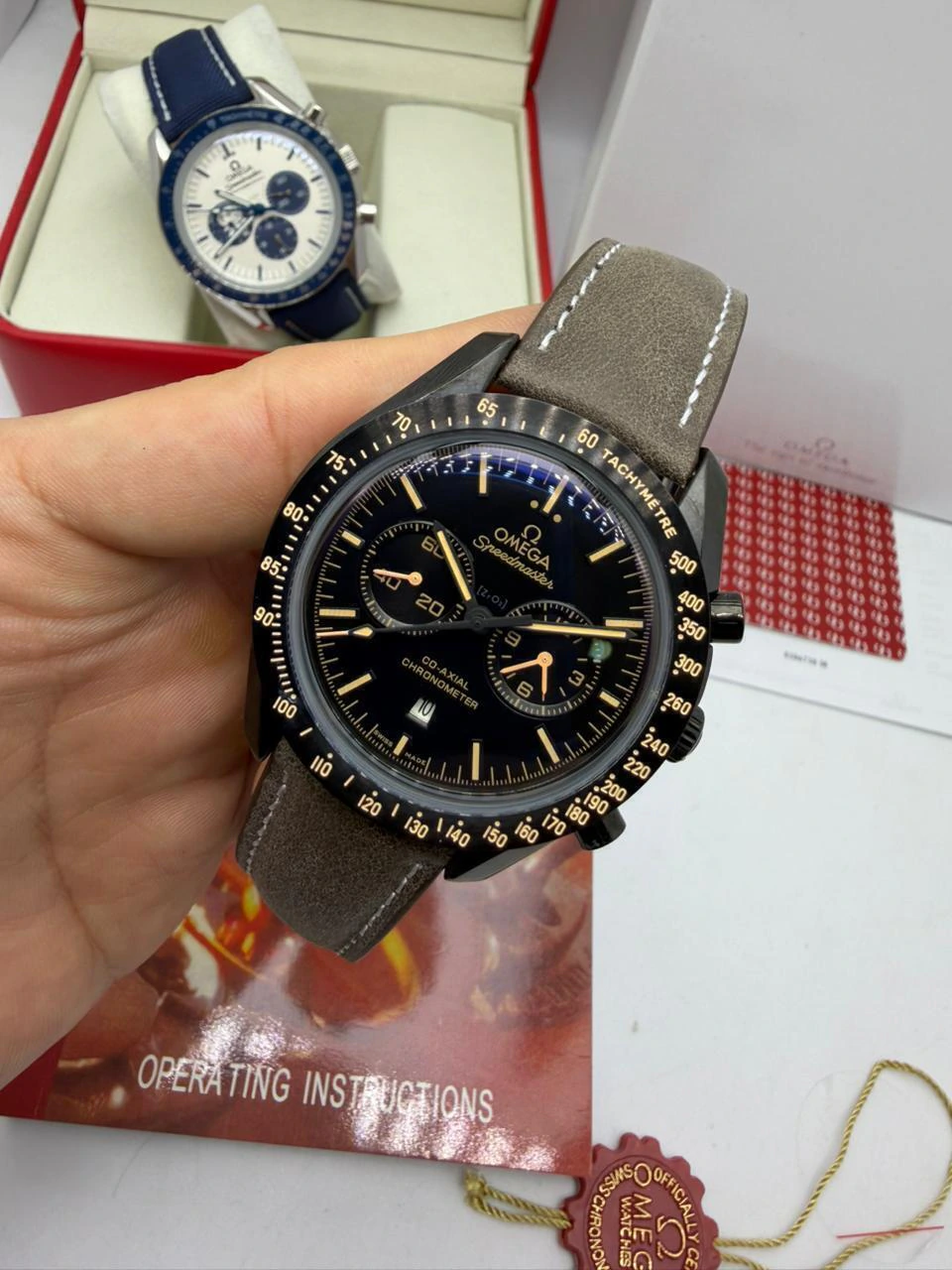 Omega Speedmaster 42mm - AÇO PRETO MOSTRADOR PRETO - COURO