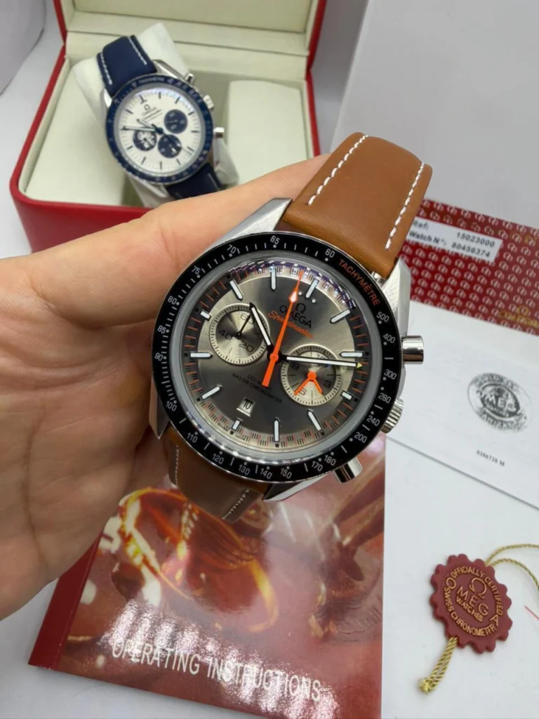 Omega Speedmaster 42mm - AÇO PRETO MOSTRADOR CINZA - COURO