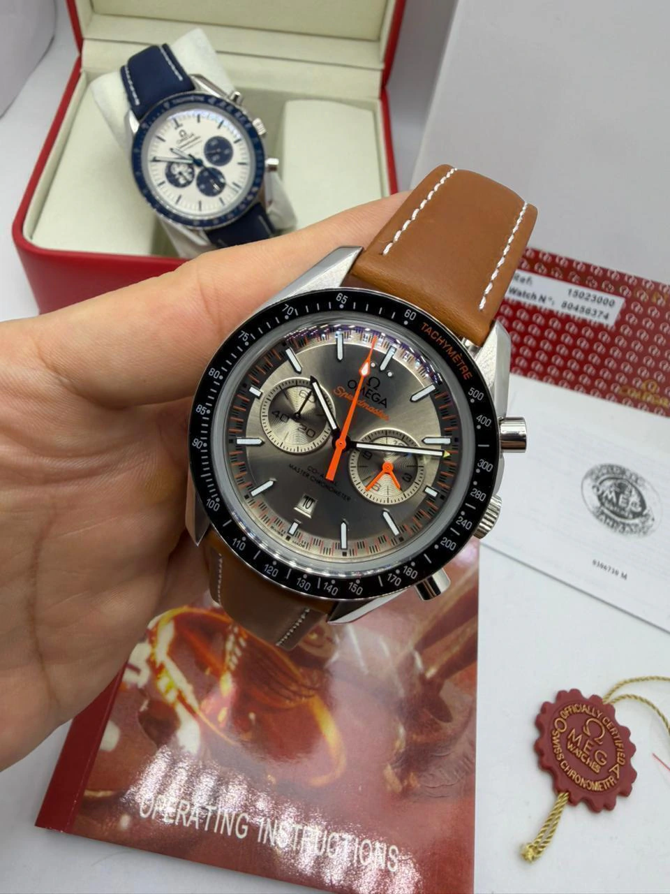Omega Speedmaster 42mm - AÇO PRETO MOSTRADOR CINZA - COURO