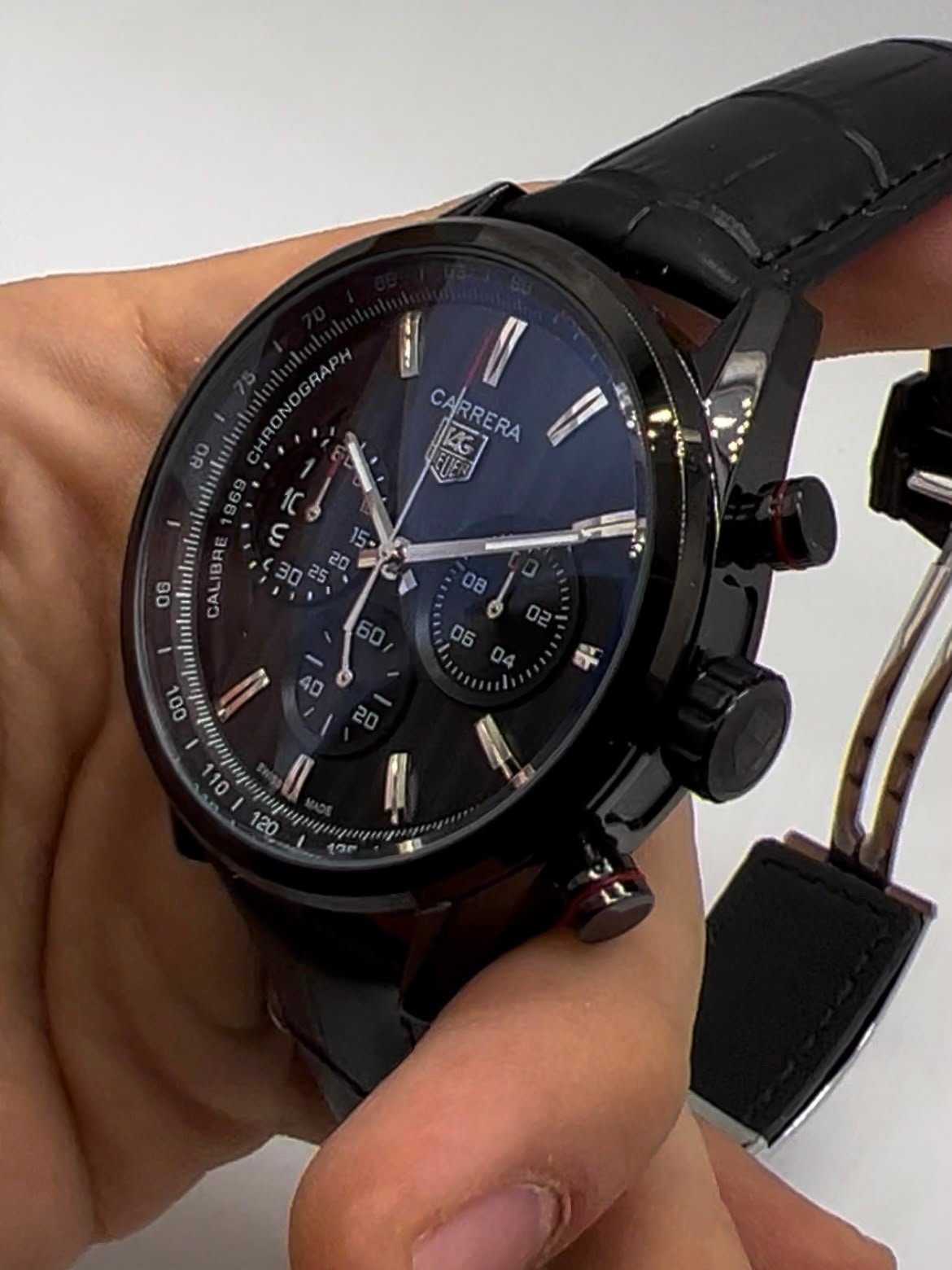 TAG Heuer Carrera 45mm - AÇO PRETO MOSTRADOR PRETO - COURO - Imagem 4