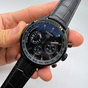 TAG Heuer Carrera 45mm - AÇO PRETO MOSTRADOR PRETO - COURO