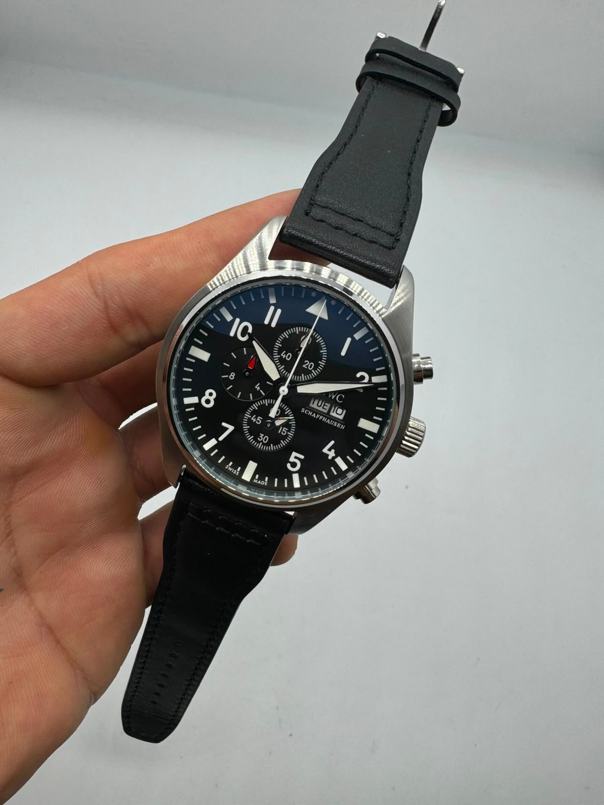 IWC Pilot Chronograph 41mm - Aço Mostrador Preto - COURO