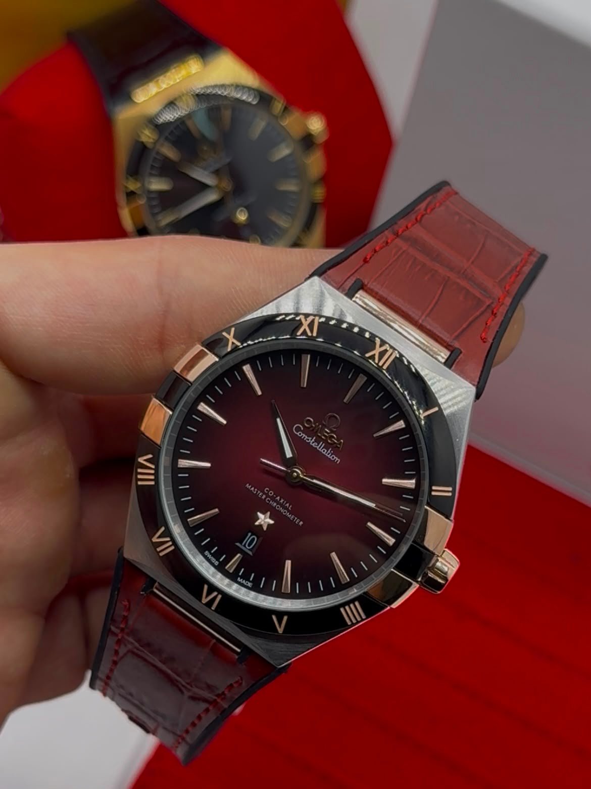 Omega Constellation 40mm - AÇO MOSTRADOR VERMELHO - COURO - Imagem 5