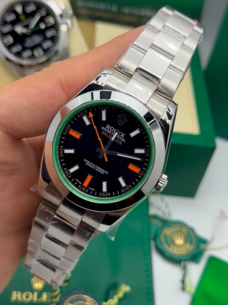 ROLEX Milgauss 40mm - SUPER CLONE - AÇO MOSTRADOR PRETO DETALHE EM VERDE