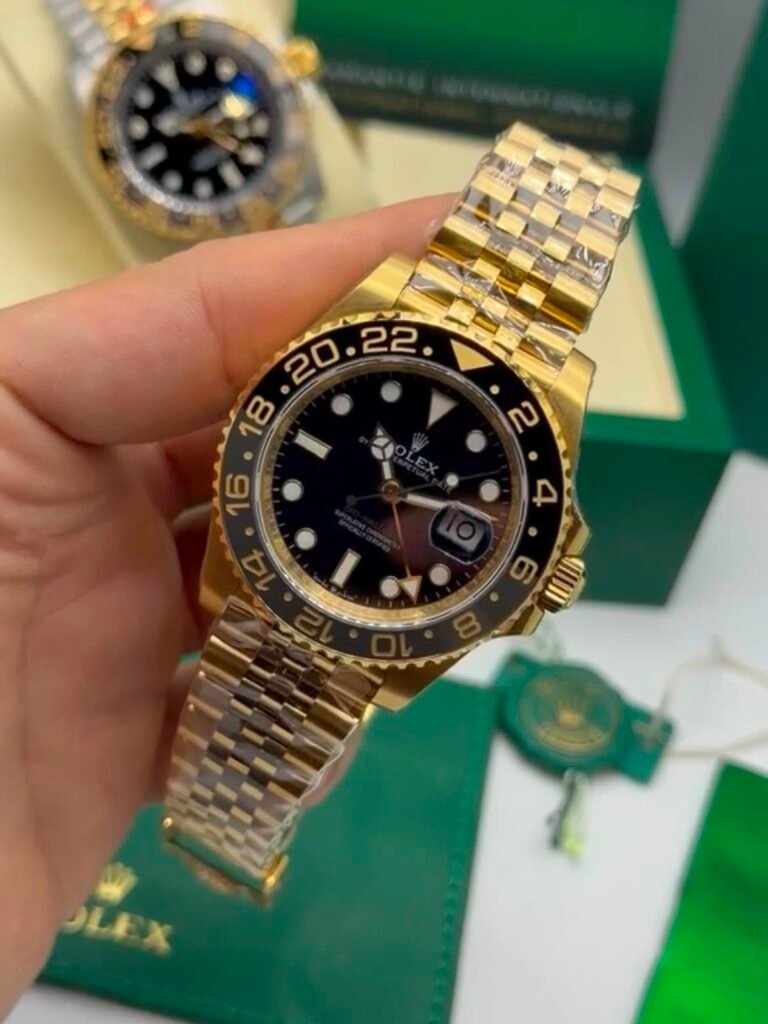 ROLEX GMT Master II 40mm - SUPER CLONE - AÇO DOURADO MOSTRADOR PRETO