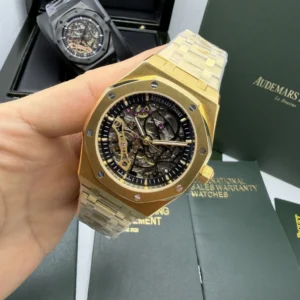 Audemars Piguet Royal Oak Double 42mm - AÇO DOURADO MOSTRADOR SKELETON PRETO