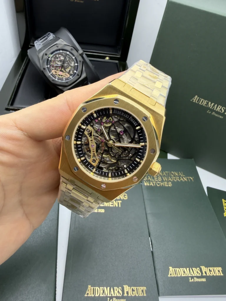Audemars Piguet Royal Oak Double 42mm - AÇO DOURADO MOSTRADOR SKELETON PRETO