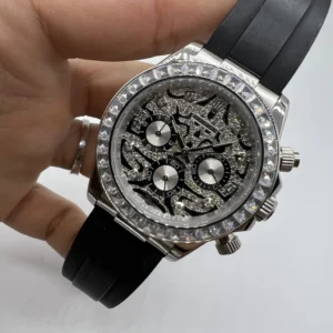 Daytona 40mm - AÇO MOSTRADOR PRETO CRAVEJADO - SILICONE