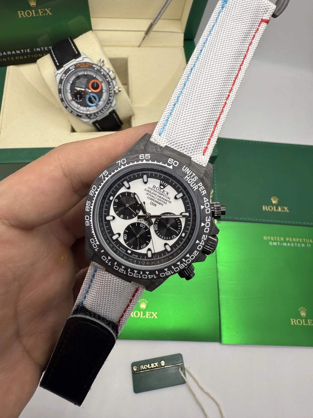 Daytona DIW Carbono 40mm - Fibra de carbono Mostrador Branco - NYLON