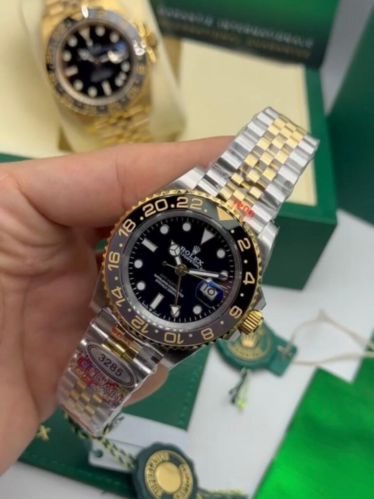 ROLEX GMT Master II 40mm - SUPER CLONE - AÇO COM DOURADO MOSTRADOR PRETO