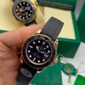 ROLEX Yacht Master - 42mm - SUPER CLONE - AÇO ROSE MOSTRADOR PRETO - SILICONE