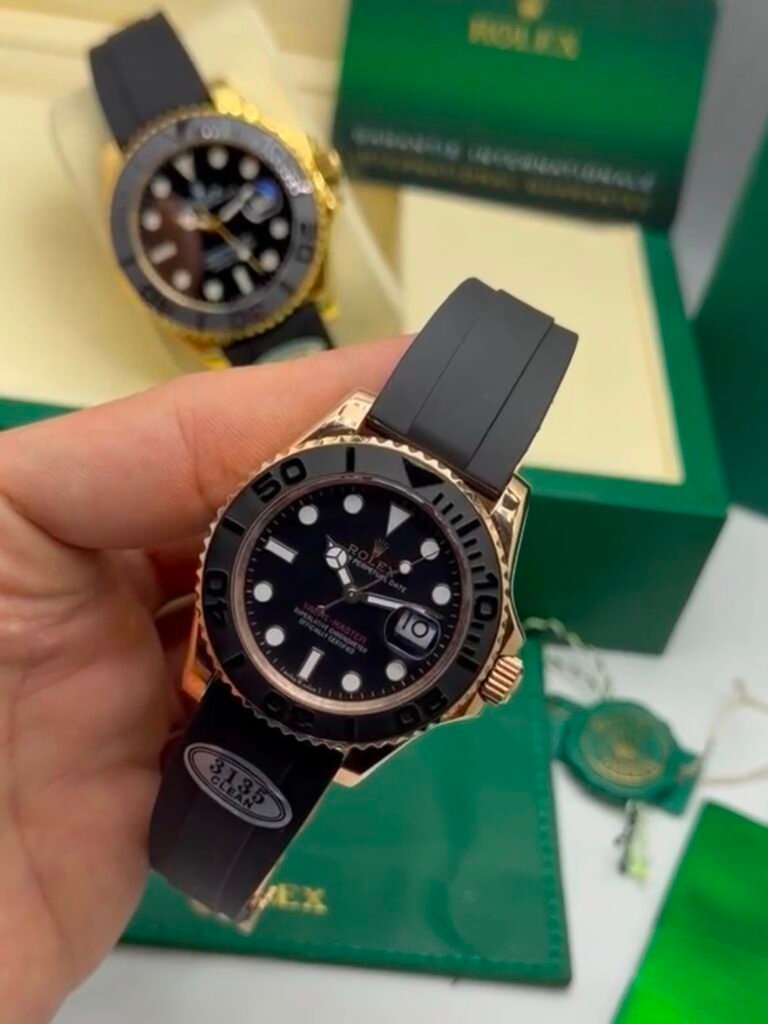 ROLEX Yacht Master - 42mm - SUPER CLONE - AÇO ROSE MOSTRADOR PRETO - SILICONE