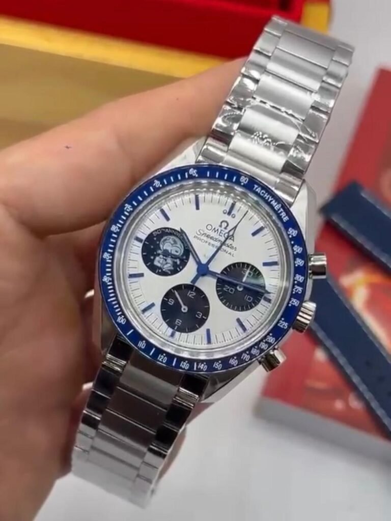 Omega Speedmaster Snoopy Aniversário de 50 anos 39mm - SUPER CLONE - Aço Mostrador Branco