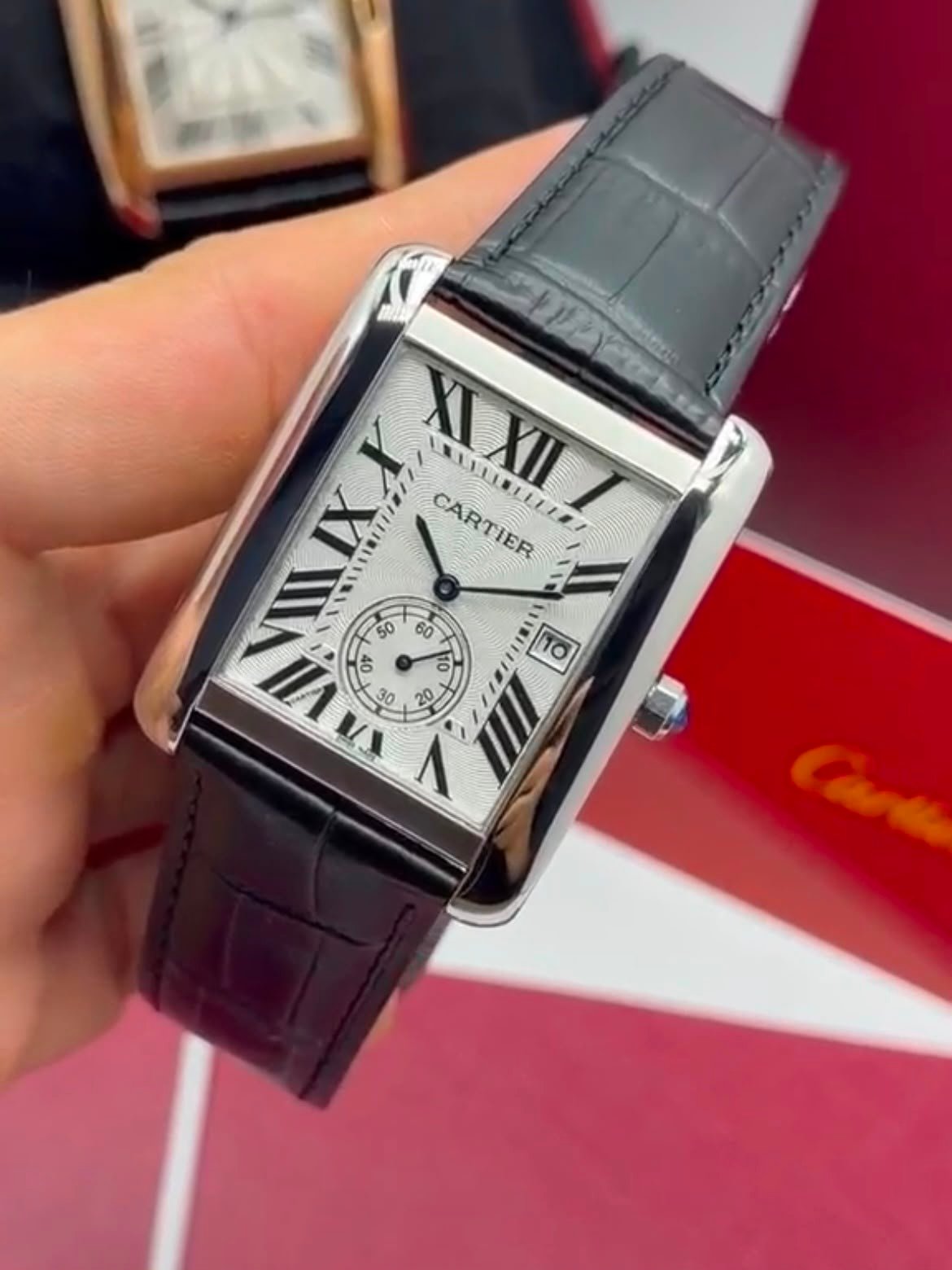 Cartier Tank Américaine 30mm - AÇO MOSTRADOR BRANCO - COURO - Imagem 5