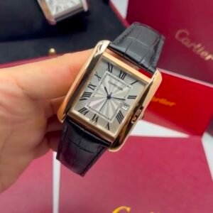 Cartier Tank Américaine 30mm - AÇO COM DOURADO MOSTRADOR BRANCO - COURO