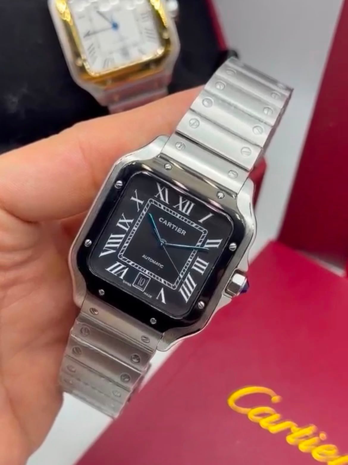Cartier Santos Dumont 40mm - AÇO COM PRETO MOSTRADOR PRETO