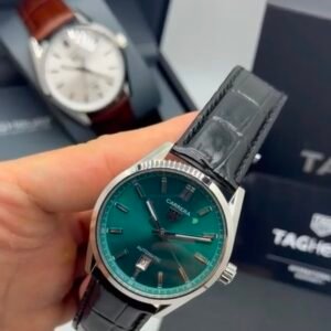 TAG Heuer Carrera Day-Date Calibre Green 41mm - AÇO MOSTRADOR VERDE - COURO