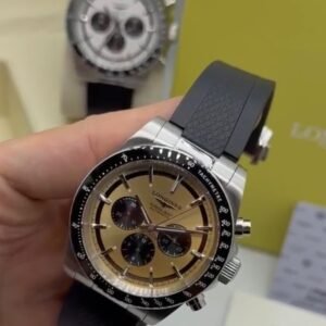 Longines Conquest Chronograph 42MM - AÇO MOSTRADOR DOURADO - SILICONE